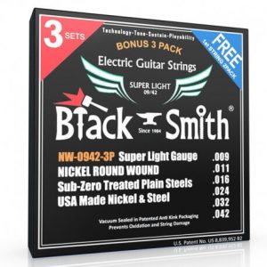 Promo  : 3 Jeux électrique BlackSmith + 2 cordes aiguës gratuites Super Light : 9-42